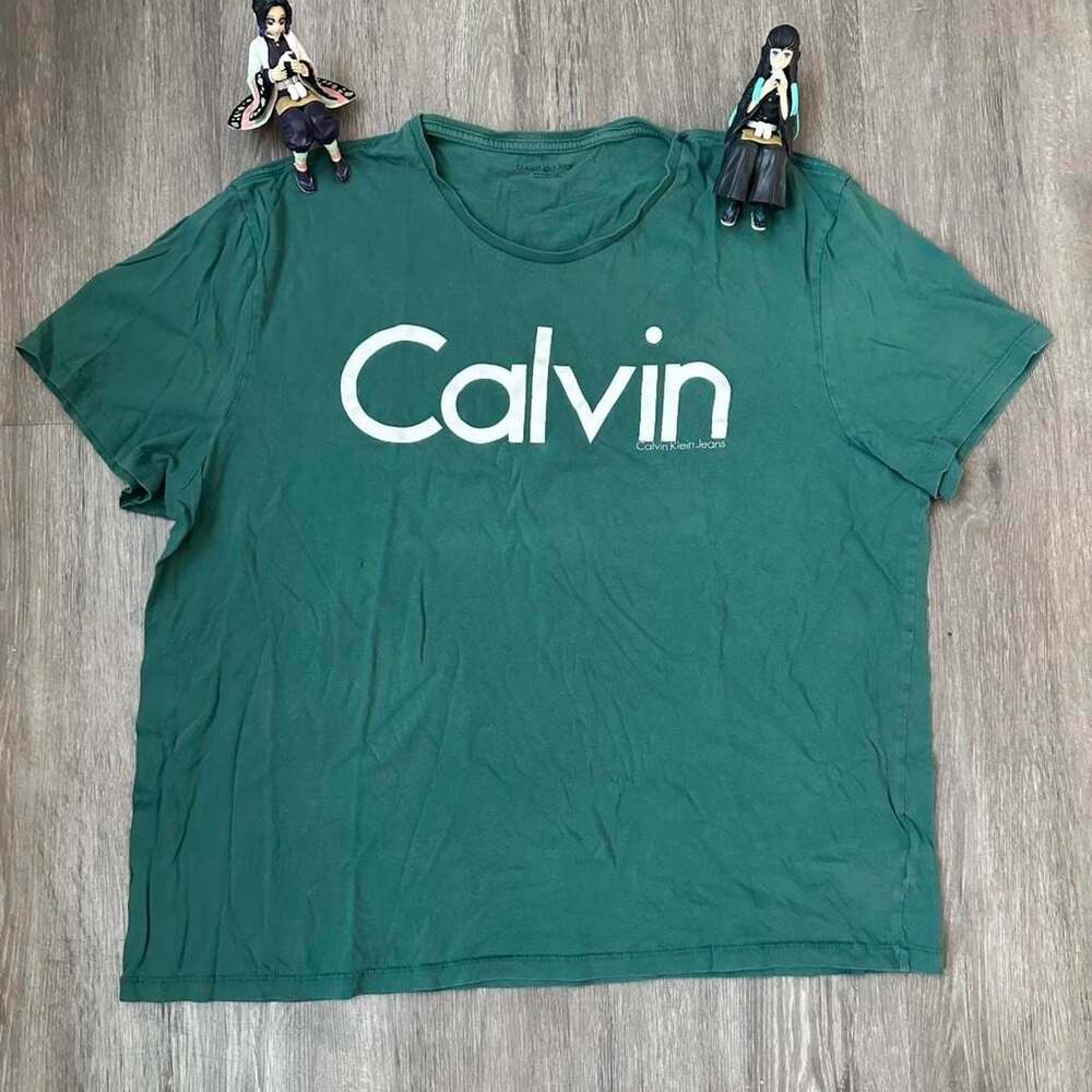 Calvin Klein Jeans Green Logo Tee, Sporty Relaxed Fit, Size L